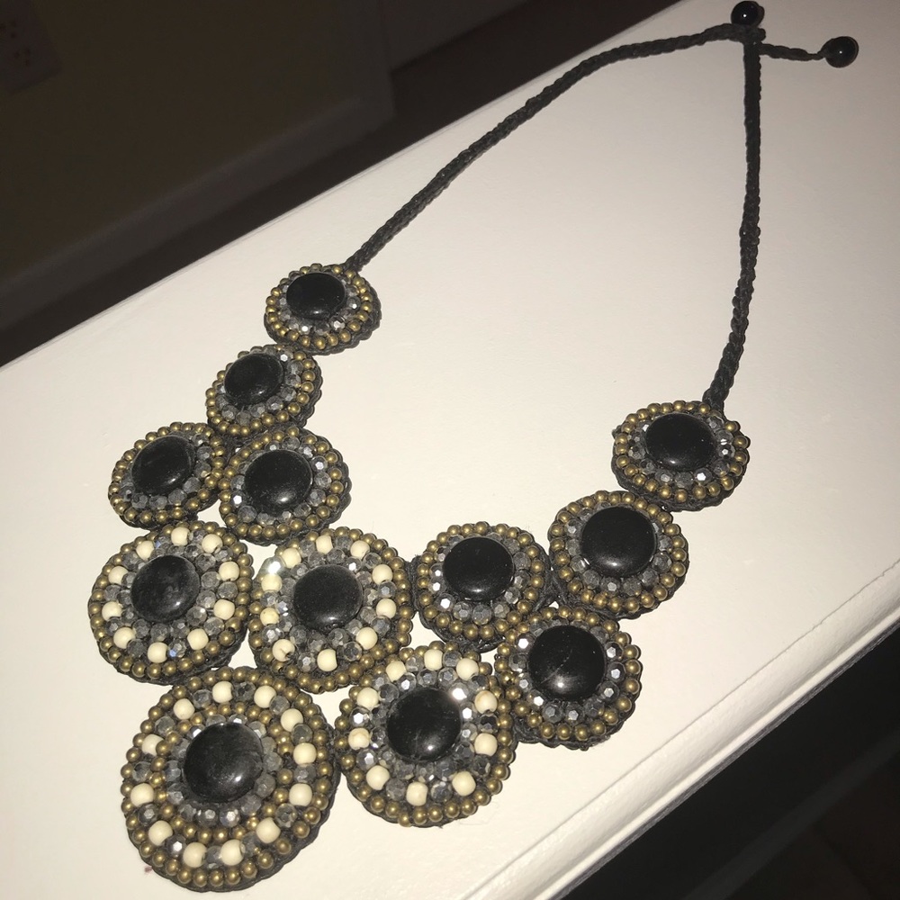 Panacea Cache crocheted beaded bib necklace